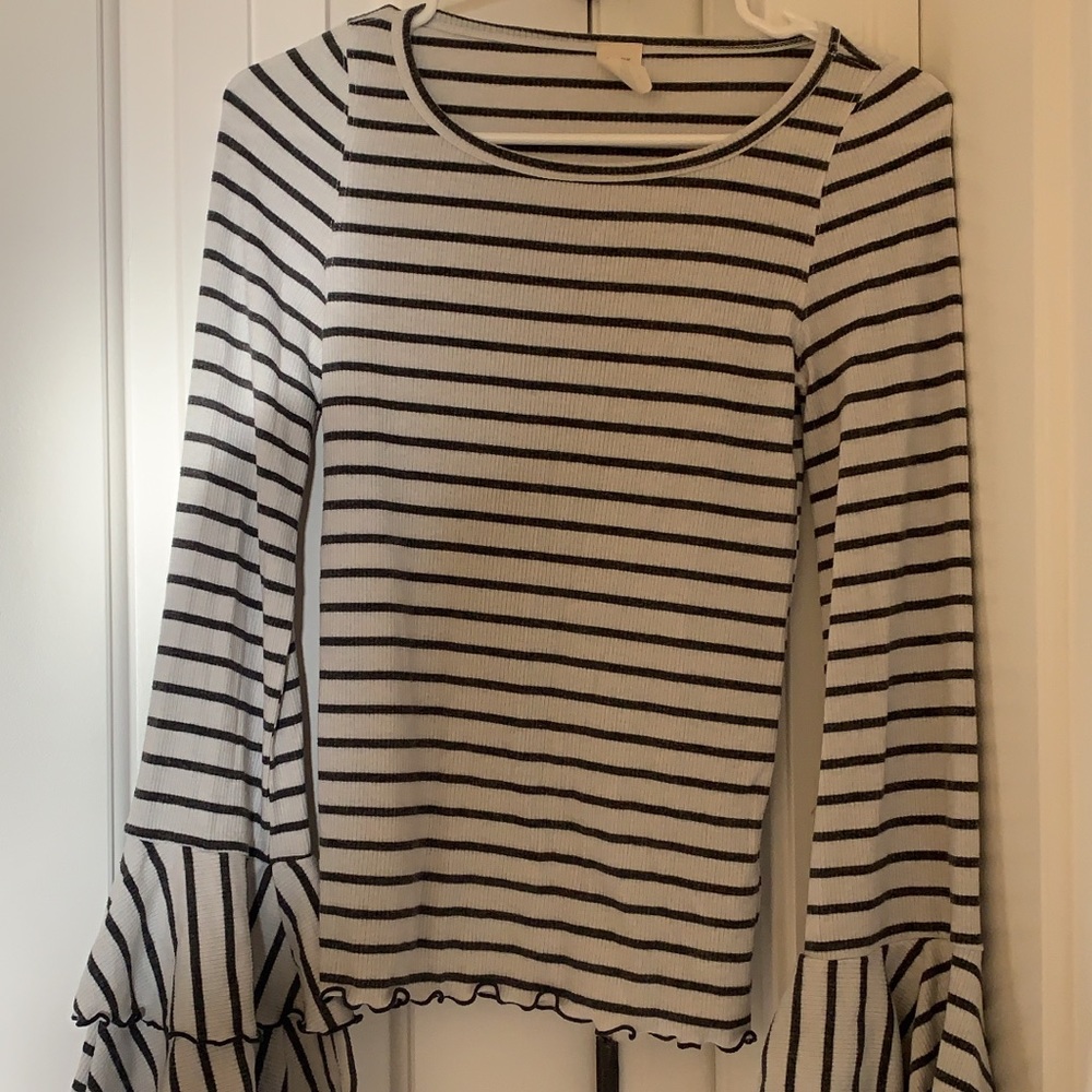 Free People Striped Bell Sleeve Top